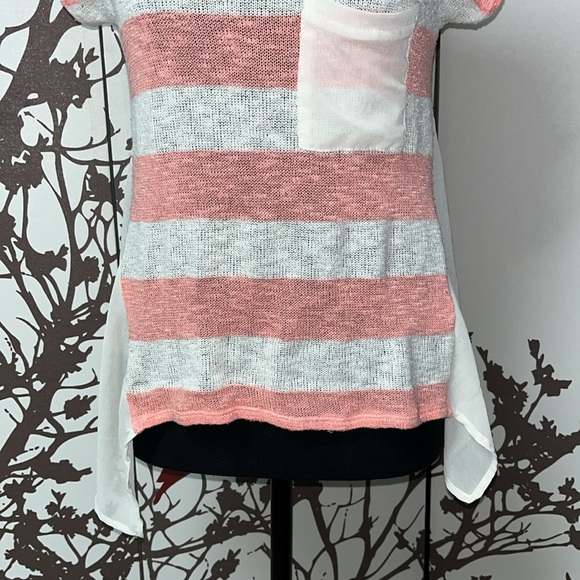 Jella Couture Coral Pink & Cream Size Small Striped Short Sleeve Blouse $25 - Picture 3 of 11